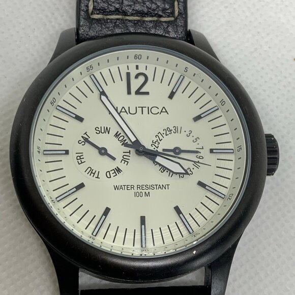 Nautica Men's N13601G South Coast Date /day wrist watch black tone 45mm running - Picture 3 of 8